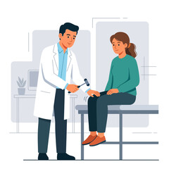 Fototapeta premium Doctor Performing Reflex Test on Patient's Knee with Reflex Hammer - Medical Examination Illustration