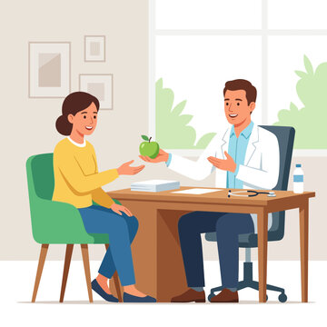 Doctor Giving Apple to Patient, Promoting Healthy Lifestyle and Nutrition Consultation