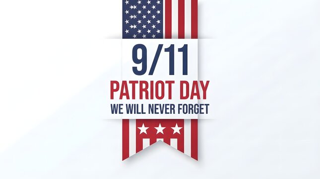 Patriot day 9 11 memorial banner with american flag and we will never forget text memorial