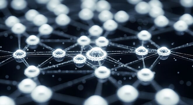 Digital network background with glowing blue spheres and lines representing artificial intelligence connectivity and big data