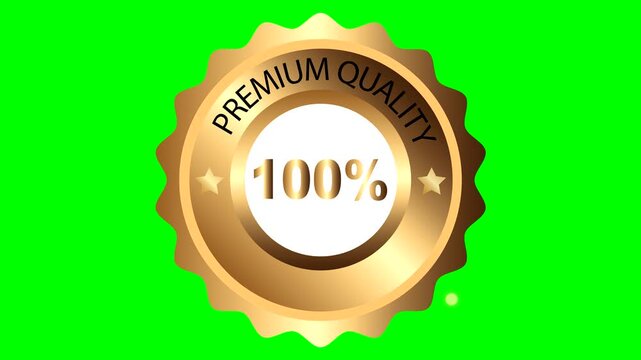 100% gold badge seal animation on green screen for product marketing and e-commerce branding 100 percent