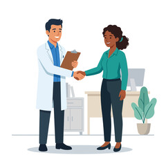 Fototapeta premium Doctor and Patient Shaking Hands in Medical Office - Healthcare Consultation and Partnership