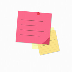 Pink sticky note with blank lines pinned to board. Bright adhesive memo pad for office reminders and task lists. © HabibaKhanom