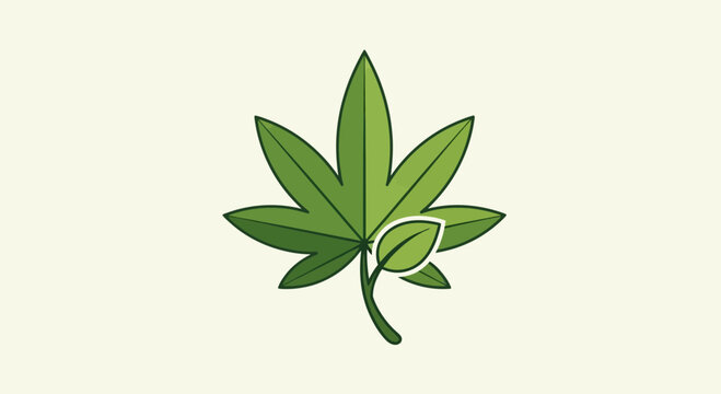 Minimalist flat vector illustration of a green cannabis leaf icon on a light background.