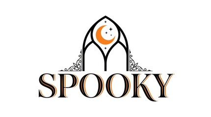 Obraz premium Mystical spooky design featuring a gothic archway with moon and ghostly face illustration