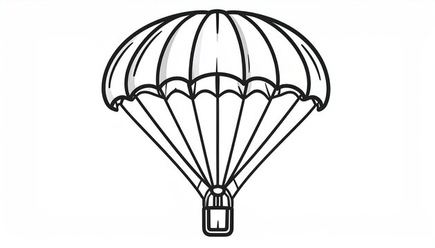 Clean black and white line art illustration of parachute.