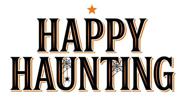 Happy haunting vintage typography halloween greeting with sparkle and distressed texture