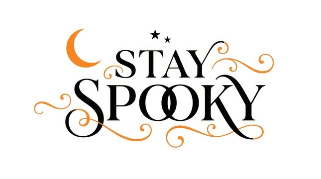 Stay spooky halloween hand lettered quote with crescent moon and decorative flourishes