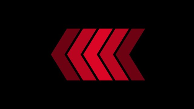 Five bright red arrows pointing to the left side on a solid black background as a simple graphic design element for navigation and motion indicators in digital projects