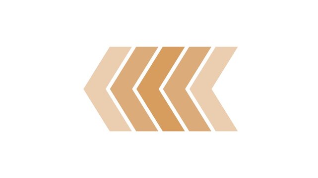 Abstract design with five simple chevron arrow shapes pointing to the right in gradient shades of tan beige and light brown colors for modern graphic icons and web elements