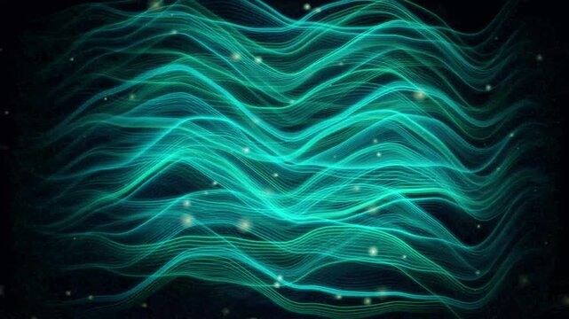Abstract digital with glowing neon green swirling lines and dots on dark background abstract digital neon green