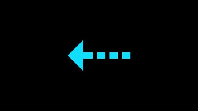 Bright blue arrow pointing to the left made with a dashed line on a solid black background for navigation and interface design elements for websites and mobile applications
