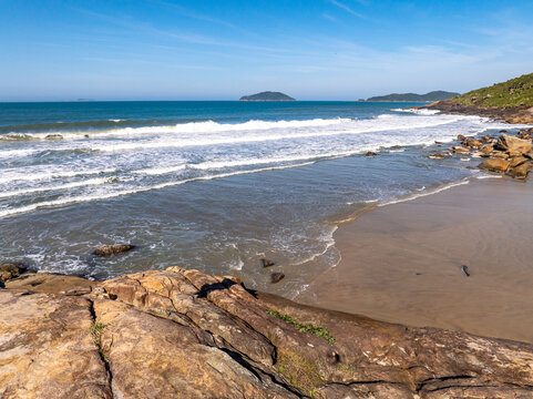 Florianopolis, Saquinho Beach on the Southern Coast of Santa Catarina Brazil, Aerial View