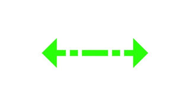 Bright green double headed arrow icon with dashed line showing opposite directions for navigation design and user interface graphics isolated on a simple plain background
