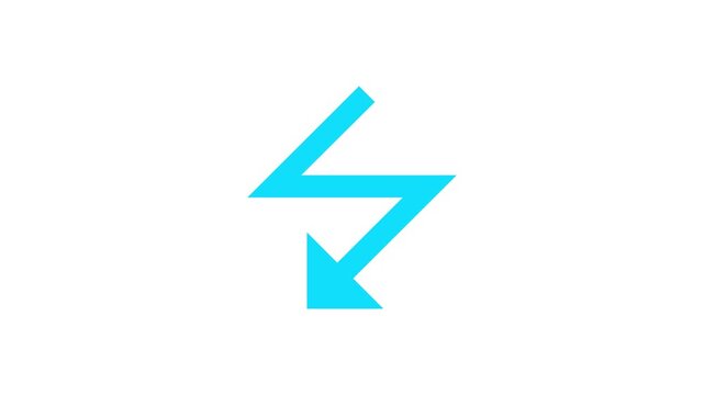 Bright blue arrow icon shaped like a lightning bolt sign for business navigation and energy power concepts isolated on a clean simple graphic design element for web and mobile apps