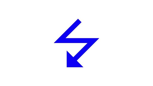 Simple blue zigzag arrow icon showing a sharp lightning shape pointing down as a modern graphic element for web design interface navigation or digital communication symbols