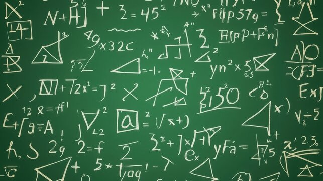 Mathematical formulas and scientific equations cover a green chalkboard background to represent complex educational concepts.