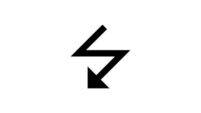 Simple black lightning bolt icon with a sharp arrow point at the bottom for business electricity or energy power concepts and graphic design interface symbol elements