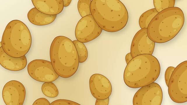 Animated Falling Whole Potatoes on a Neutral Mesh Background