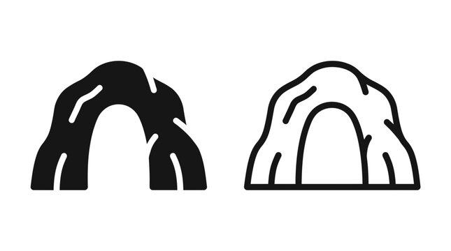 Natural cave arch or rock formation icon vector set with formation, mountain