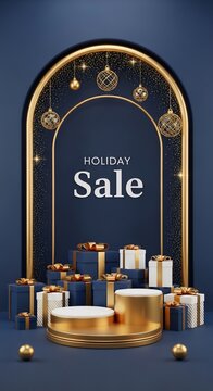 Gilded Arch of Giving: Festive Gifts Under a Radiant Glow