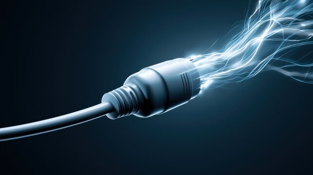 Electrical plug with blue lightning effect coming out of it