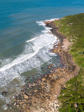 Florianopolis Saquinho Beach on the Southern Coast of Santa Catarina Brazil, Aerial View