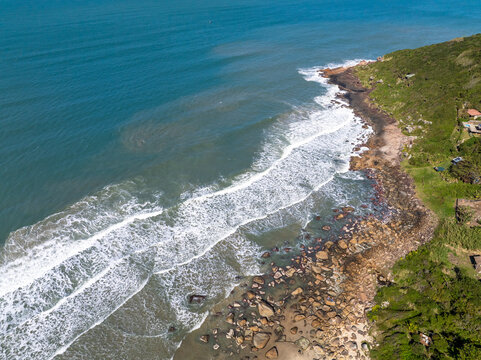 Florianopolis Saquinho Beach on the Southern Coast of Santa Catarina Brazil, Aerial View