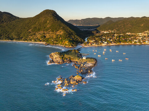 Florianopolis Sunrise at Armacao Beach in Santa Catarina Brazil Aerial View