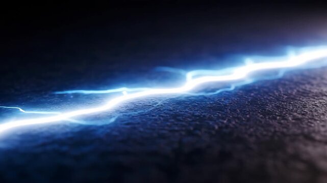 Blue electric lightning bolt on dark textured surface  