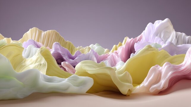 Colorful Flowing Abstract Landscape with Soft Waves and Delicate Tones in Pastel Shades
