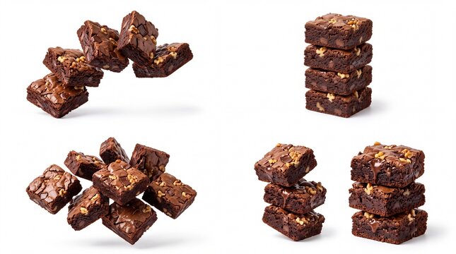 Delicious homemade chocolate brownies in various stacks