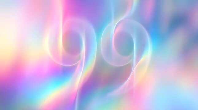 Colorful holographic abstract number ninety nine shape on glowing soft background