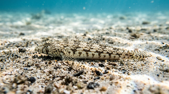Spotted sandperch camouflaged on the sandy seabed in clear tropical water