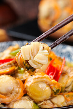 Fresh Scallops and Seafood Stir Fry with Chopsticks - Asian Cuisine Cooking