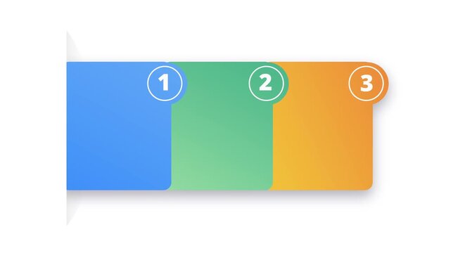 Colorful animated number sequence 1, 2, and 3 displayed on overlapping blue, green, and orange cards with a clean white background. Suitable for educational videos, counting lessons, children&rsquo;s conten