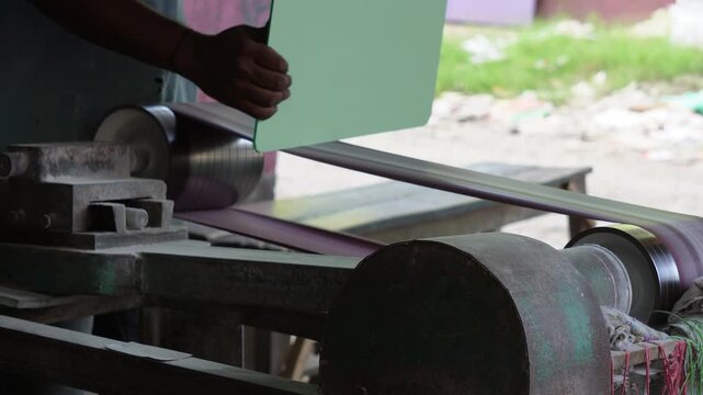 Mirror glass edge grinding with industrial belt machine
