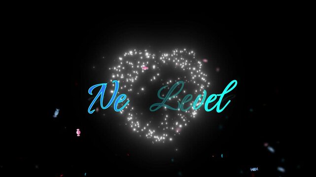 No Level cursive script typography displayed inside a sparkling heart shape frame on a dark black background.