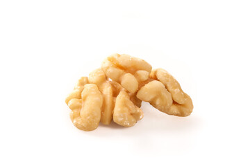 Fototapeta premium Fresh Shelled Walnut Kernels Isolated on White Background Studio Shot
