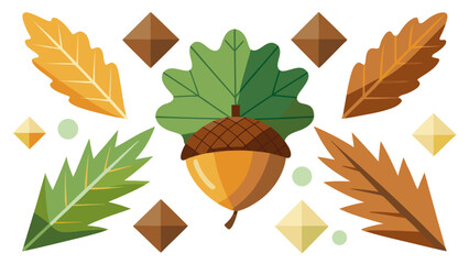 Autumn acorn oak leaf vector graphic design seasonal illustration trendy popular micro stock with seasonal illustration woodland geometry abstract creative decoration wallpaper background © MAX