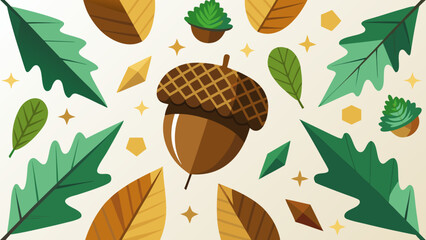 Autumn acorn leaves vector graphic background seasonal illustration trendy popular micro stock with background seasonal illustration woodland abstract creative decoration wallpaper colorful © MAX