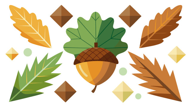 Autumn acorn oak leaf vector graphic design seasonal illustration trendy popular micro stock with seasonal illustration woodland geometry abstract creative decoration wallpaper background