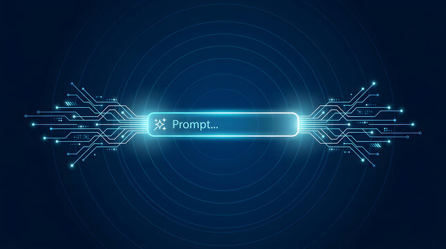 Generative Ai Interface Concept with Glowing Search Bar and Circuit Board Pattern