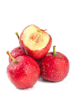 Fresh Red Hawthorn Berries Cut Open Showing Golden Interior - Chinese Shanlihong Fruit