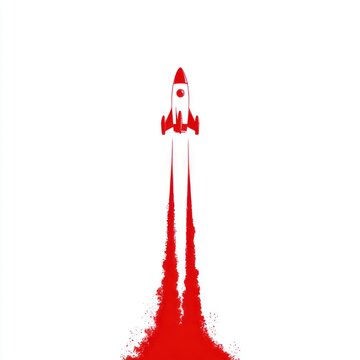 Red rocket launching with transparent background