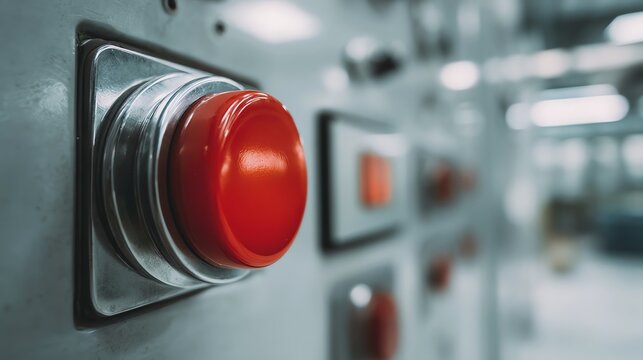 Close-up of a red emergency stop button.