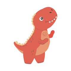 Friendly waving t-rex baby dinosaur character flat svg illustration isolated on white. Fun design element for kids greeting cards, t-shirts, stickers, and nursery art. © Elena