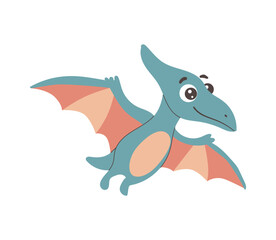 Happy flying pterodactyl dino baby flat svg graphic isolated on white background. Perfect design for nursery posters, kids apparel, stickers, and party decoration. © Elena