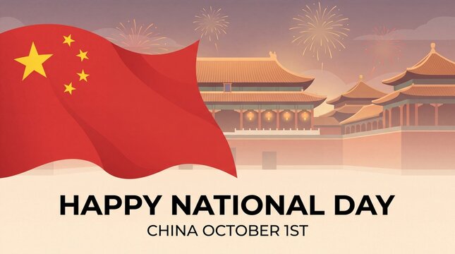 Celebrating china's national day a vibrant illustration of the flag and tiananmen square for patriotic events