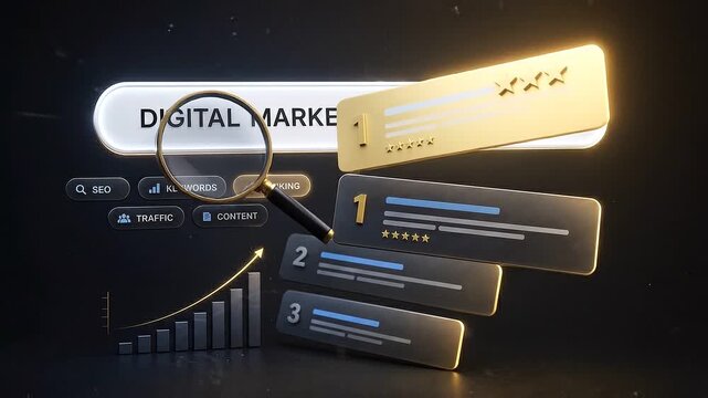 Digital marketing search bar and ranking animation